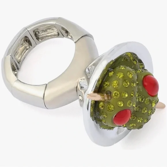 New Betsey Johnson Ring Martini Glass Olive Cocktail Ring - Picture 4 of 16